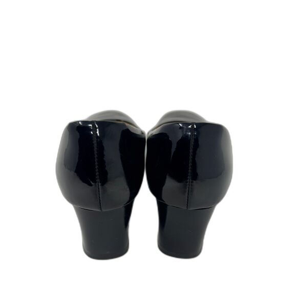 BLACK PATENT LEATHER SHINY Block Heel Pumps 60S MOD SHOES 10 - Picture 3 of 13